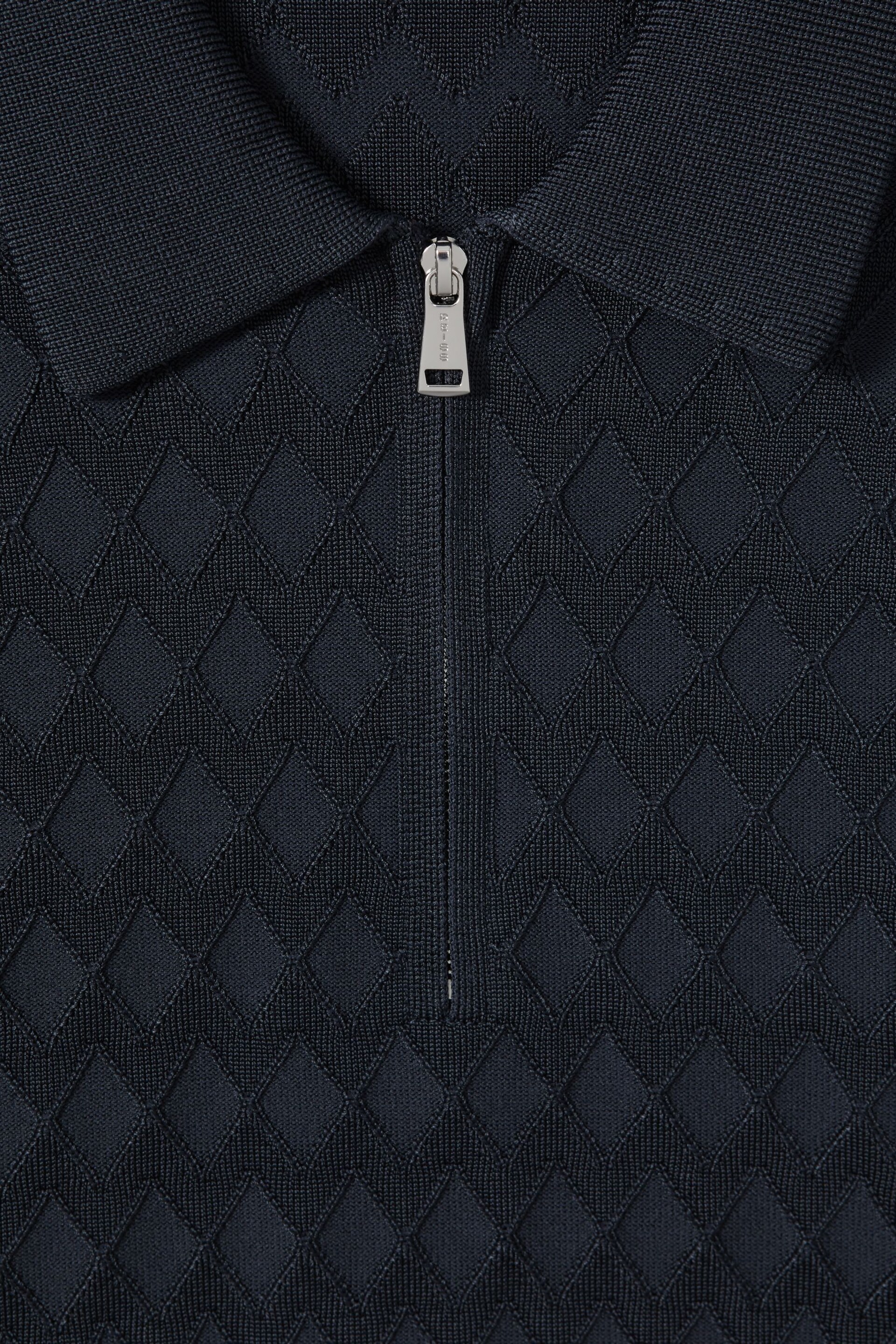 Reiss Navy Rizzo Half-Zip Knitted Polo Shirt - Image 6 of 6