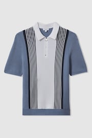 Reiss Blue/White Berlin Open-Stitch Half-Zip Polo Shirt - Image 2 of 4