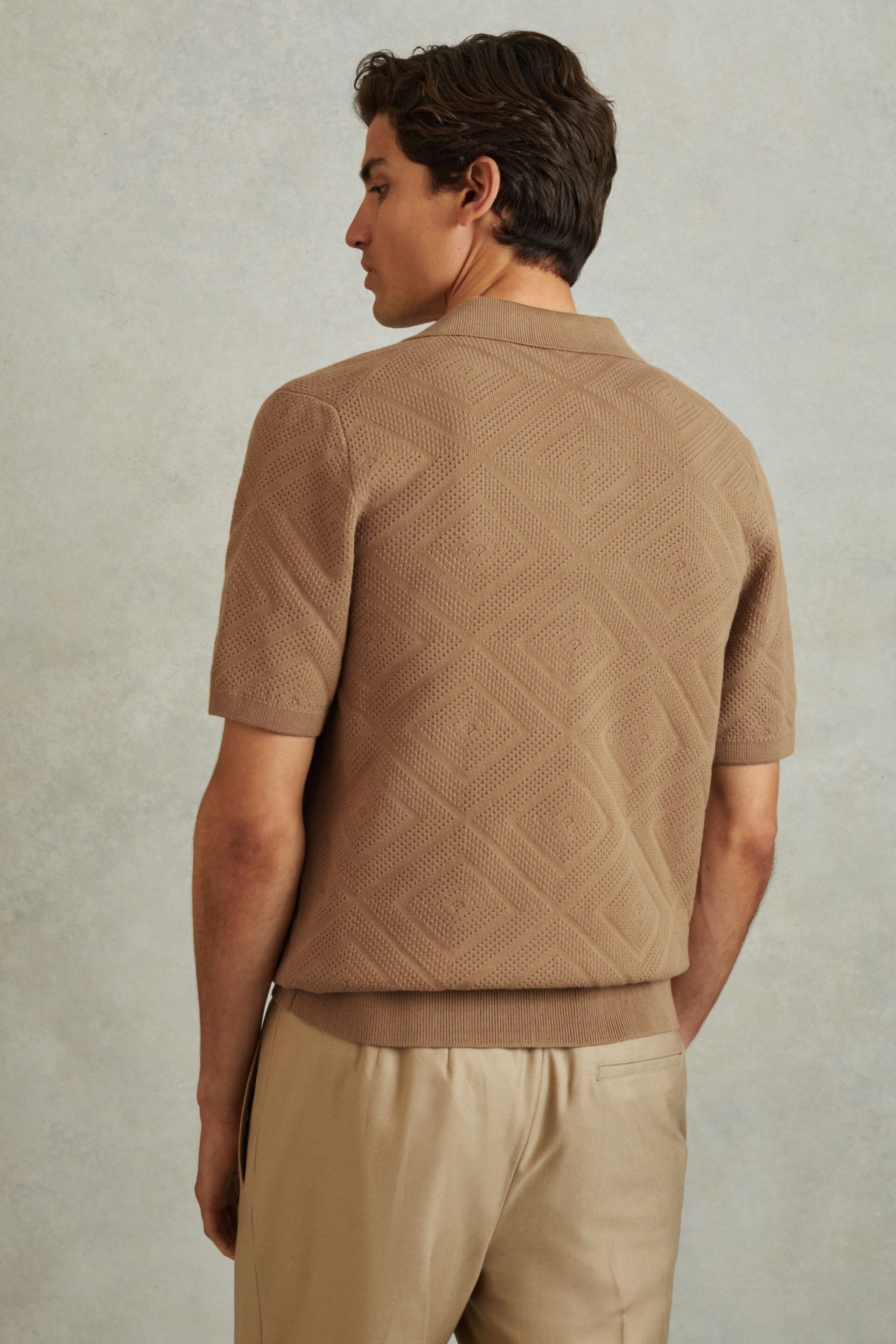 Reiss Camel Biarritz Cotton Cuban Collar Shirt - Image 5 of 6