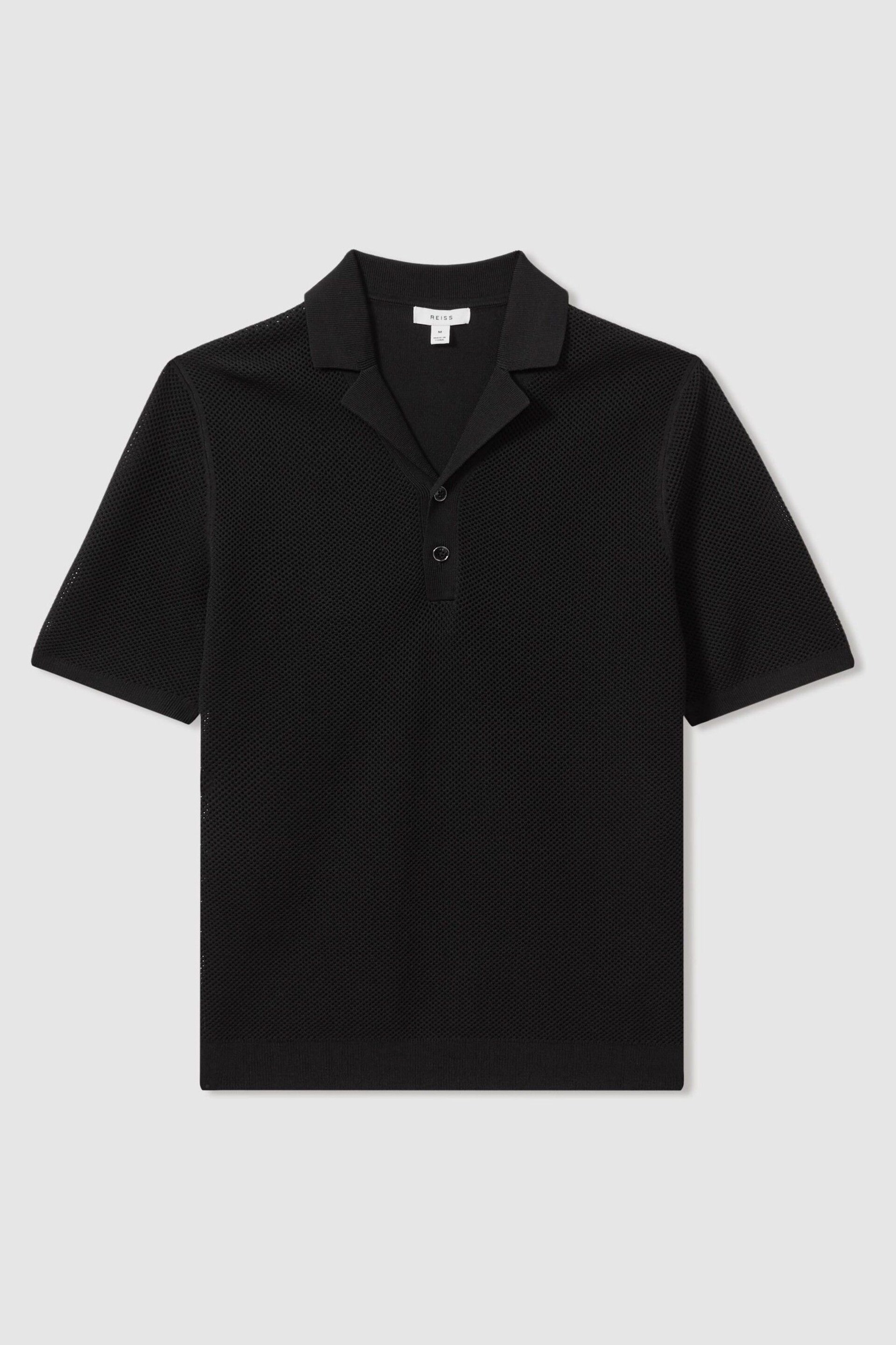 Reiss Black Charlie Open-Stitch Cuban-Collar Polo Shirt - Image 2 of 5