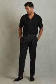 Reiss Black Charlie Open-Stitch Cuban-Collar Polo Shirt - Image 3 of 5