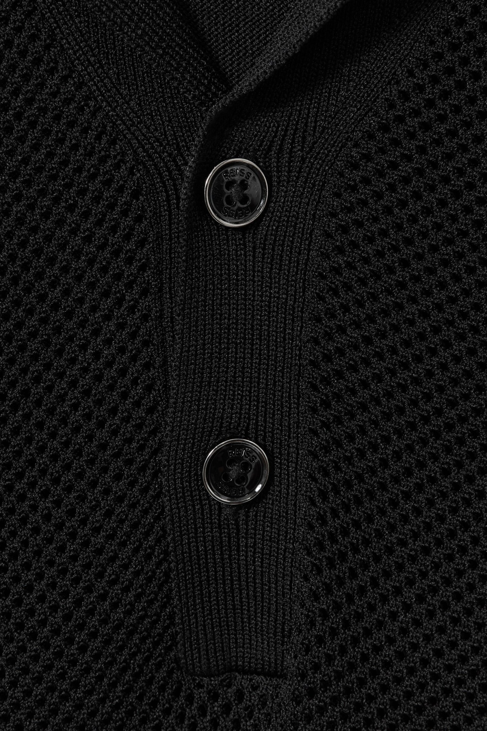 Reiss Black Charlie Open-Stitch Cuban-Collar Polo Shirt - Image 5 of 5