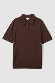 Reiss Treacle Brown Maxwell Merino Wool Half-Zip Polo Shirt - Image 2 of 5