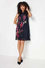 M&Co Navy Blue Petite Floral Print Pleated Dress - Image 3 of 5