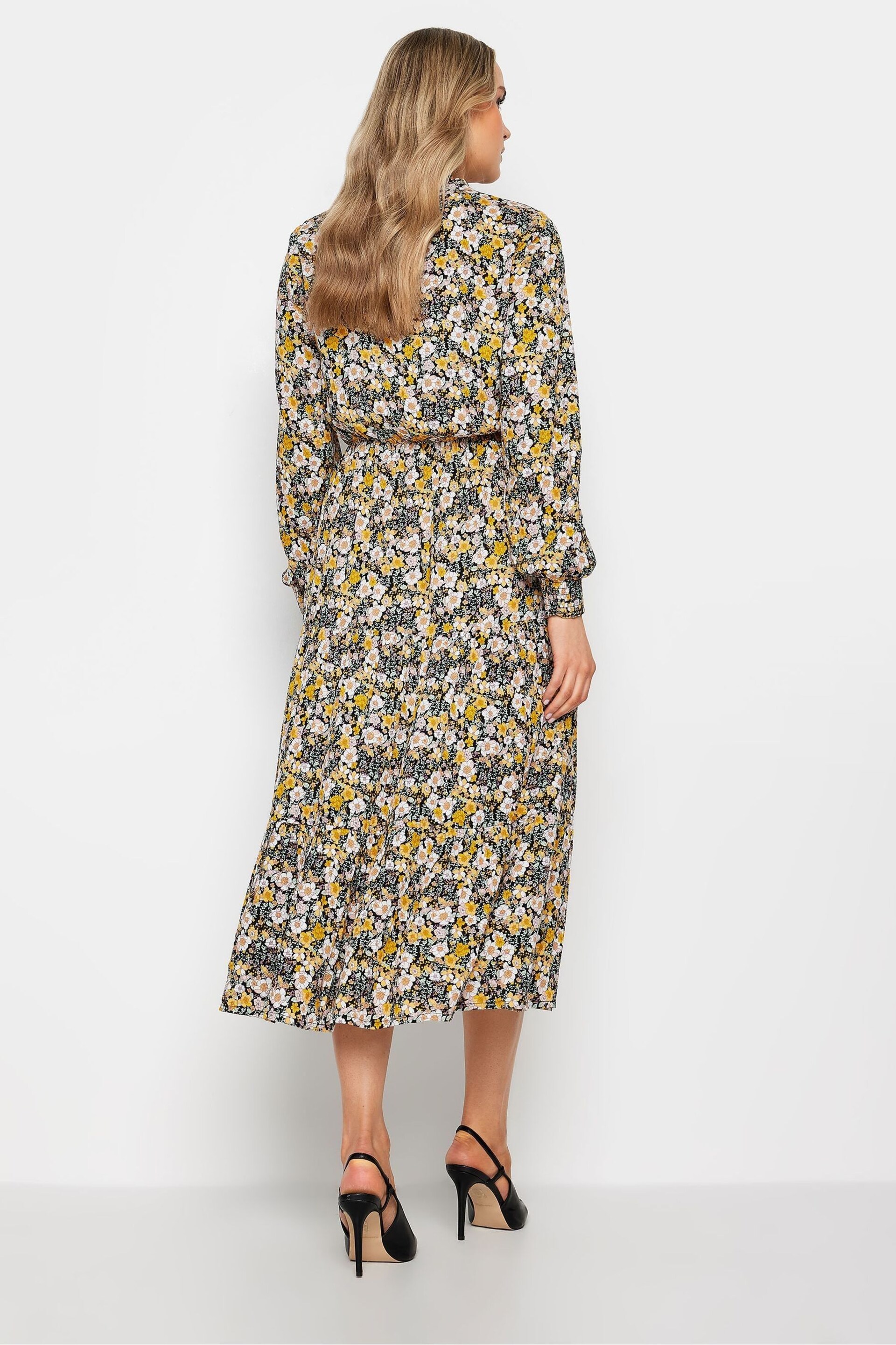 Long Tall Sally Black & Yellow Tie Neck Midi Dress - Image 3 of 4