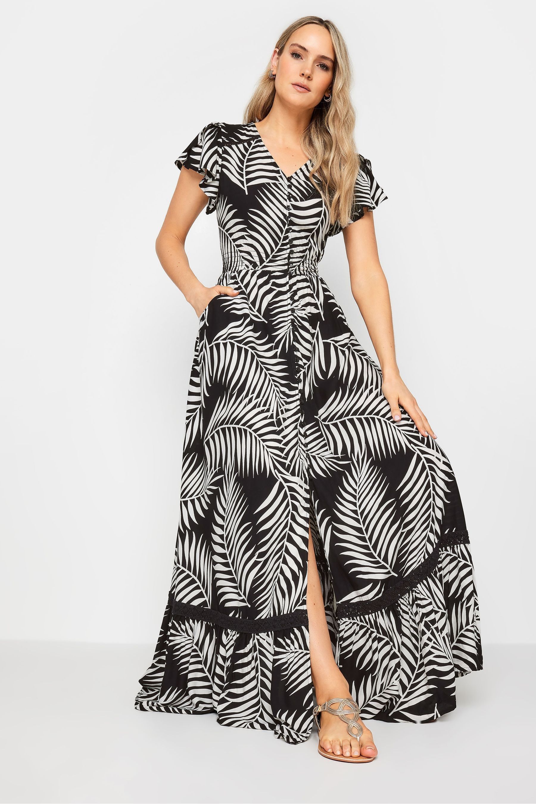Buy Long Tall Sally Black White Tall Floral Print Tie Waist Maxi Dress from Next Luxembourg
