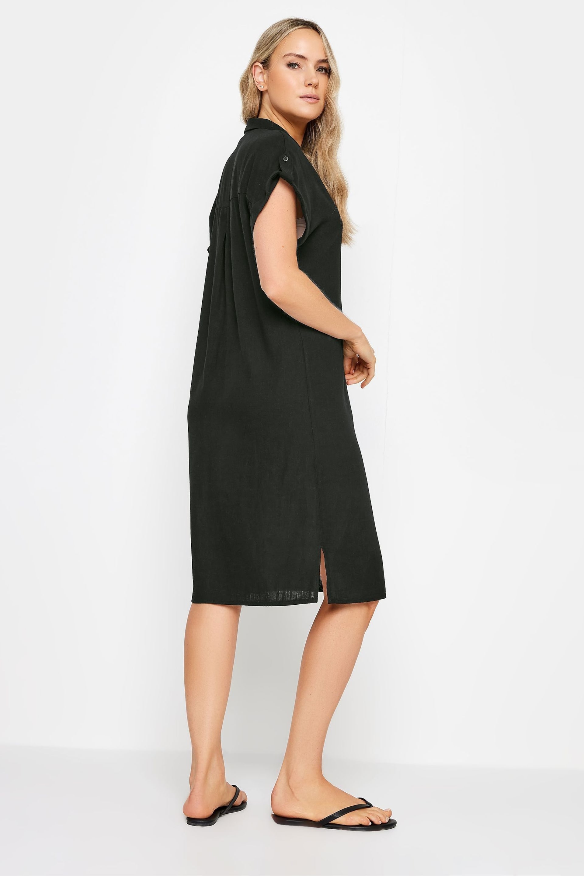 Long Tall Sally Black Linen Button Through Shirt Dress - Image 3 of 4