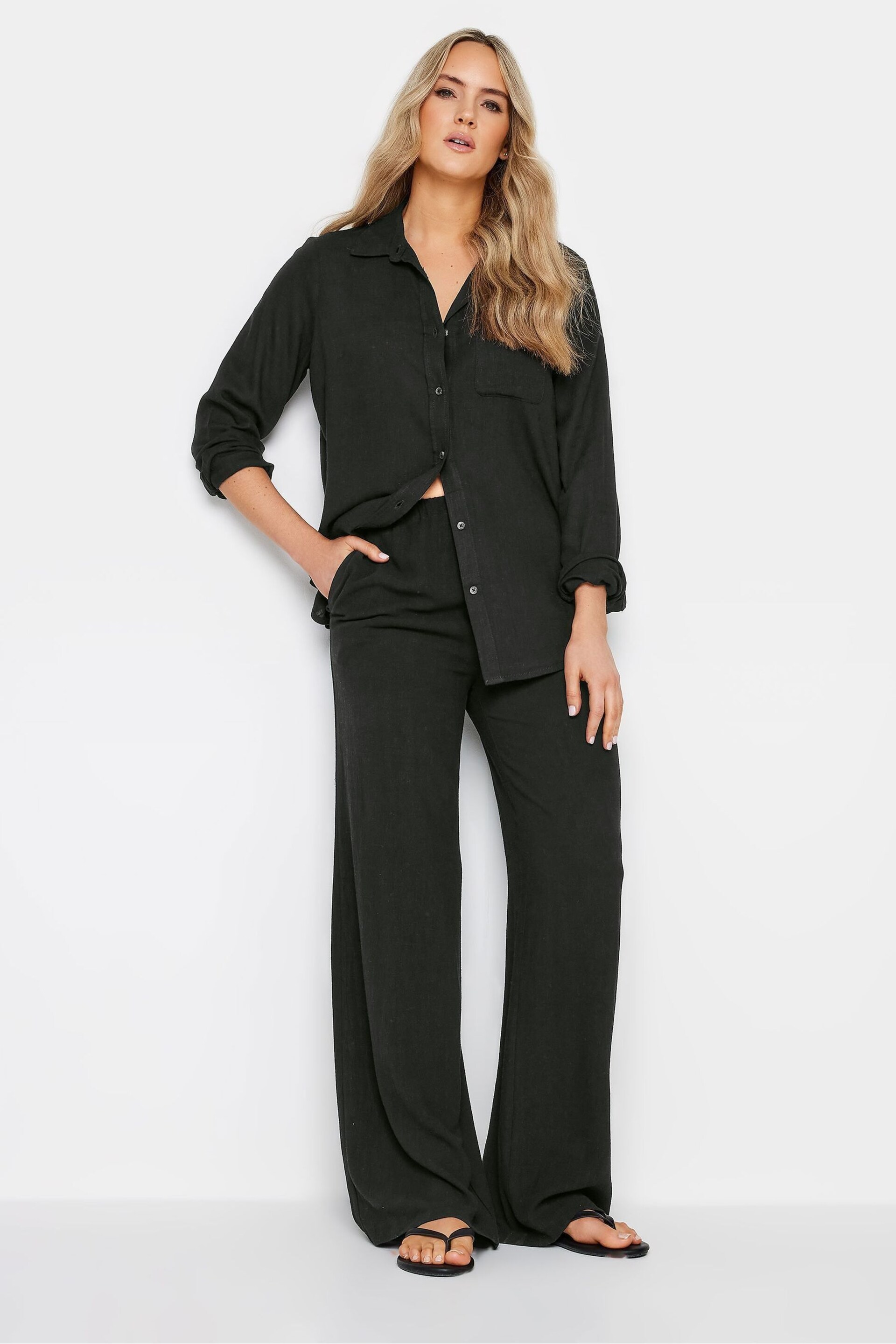 Long Tall Sally Black Linen Shirt - Image 2 of 4