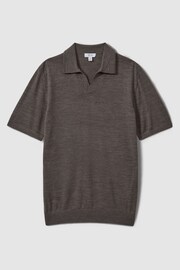 Reiss Dark Brown Melange Duchie Merino Wool Open Collar Polo Shirt - Image 2 of 5
