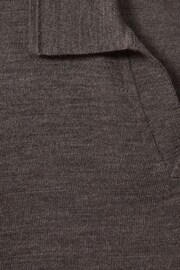 Reiss Dark Brown Melange Duchie Merino Wool Open Collar Polo Shirt - Image 5 of 5