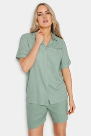 Long Tall Sally Green Linen Short Sleeve Shirt - Image 1 of 4