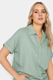 Long Tall Sally Green Linen Short Sleeve Shirt - Image 4 of 4