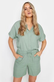 Long Tall Sally Green LTS Green Linen Tie Waist Shorts - Image 1 of 4