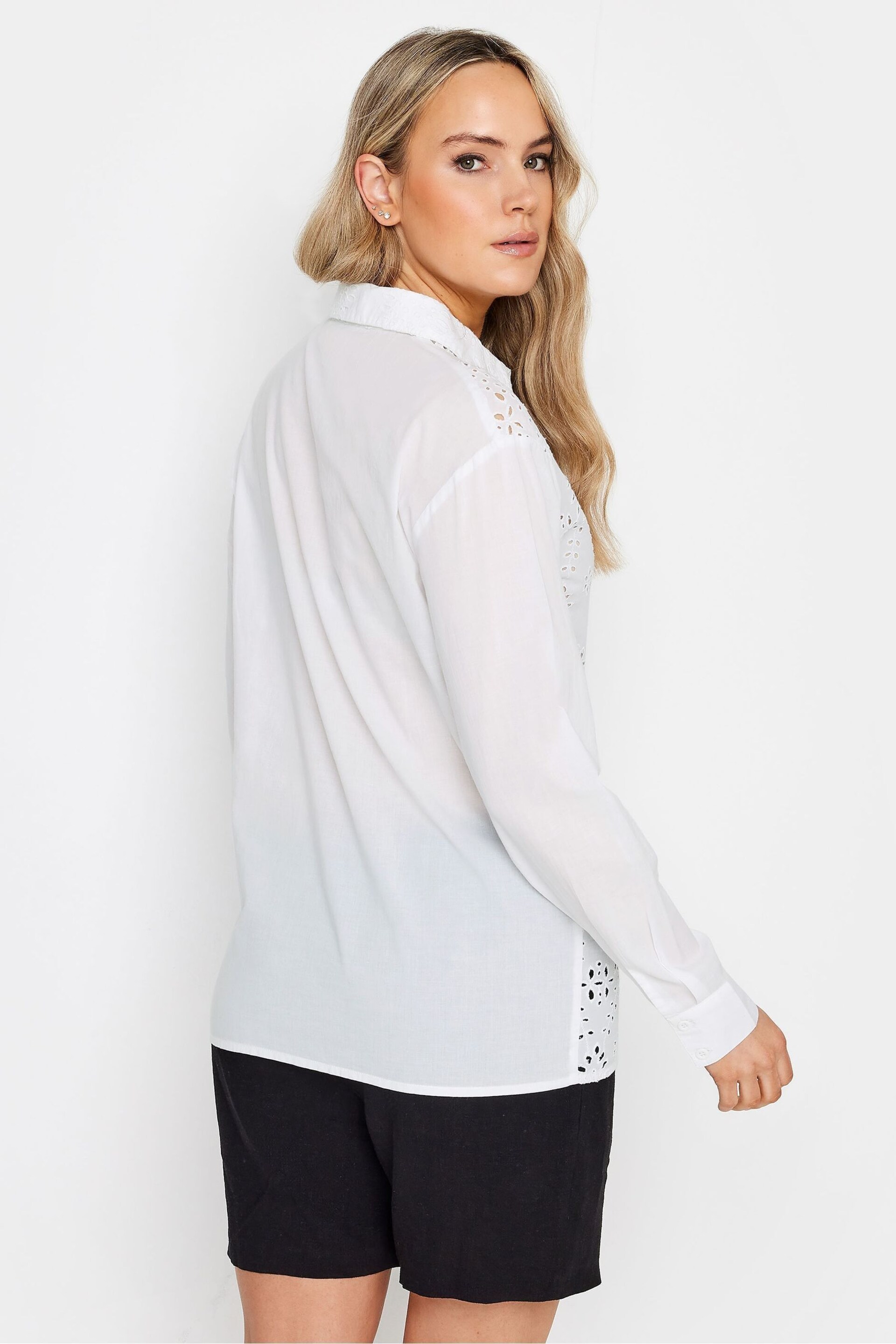 Long Tall Sally White Broderie Long Sleeve Shirt - Image 3 of 4
