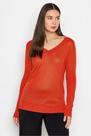 Long Tall Sally Red Knitted V-Neck Jumper - Image 1 of 4