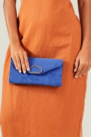 Accessorize Blue Suedette Box Clutch Bag - Image 1 of 3
