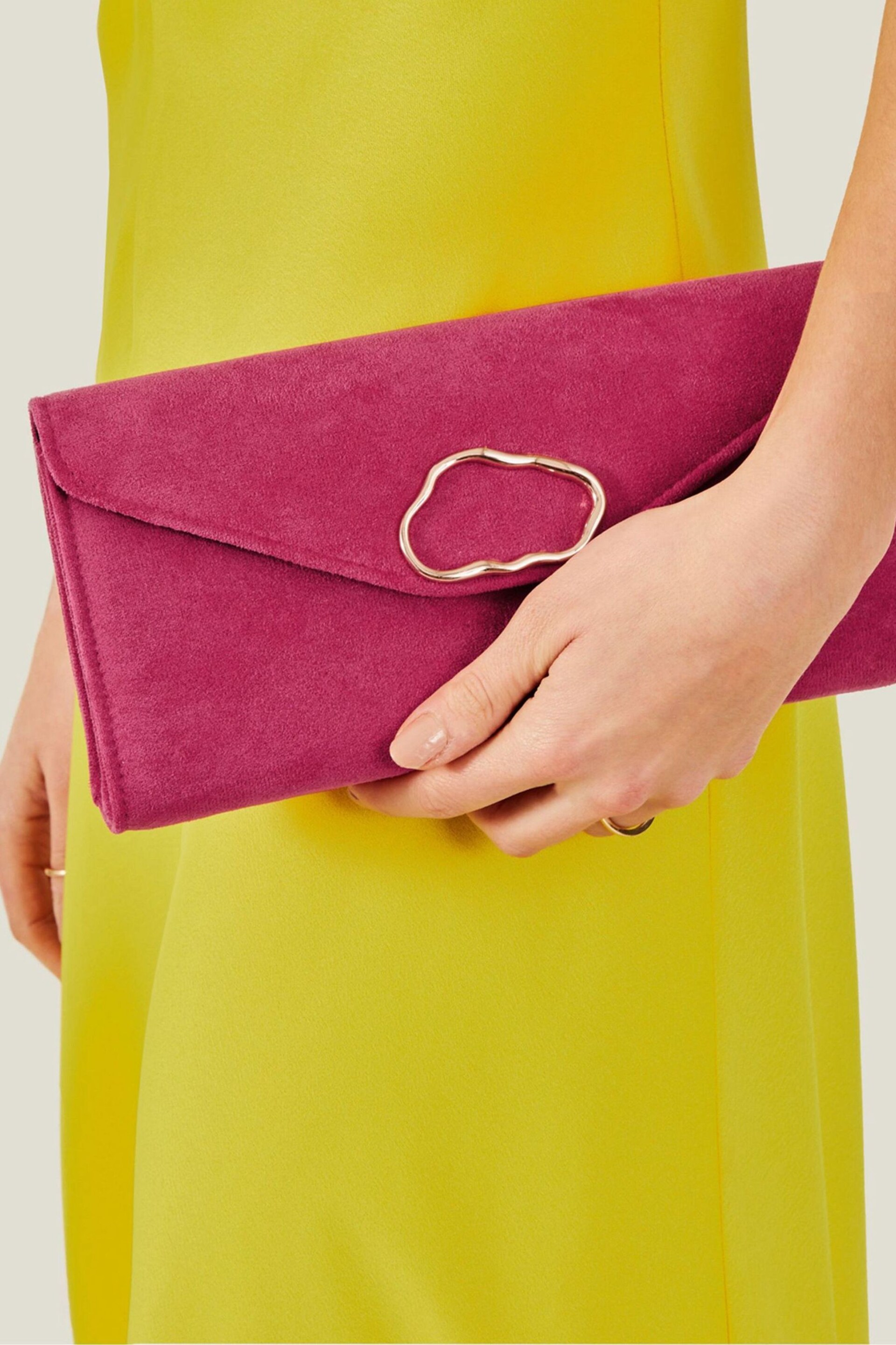 Accessorize Pink Suedette Box Clutch Bag - Image 1 of 4