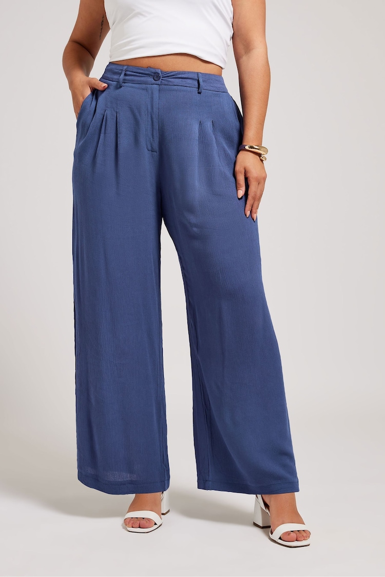 Yours Curve Blue Pleated Front Trousers - Image 1 of 4