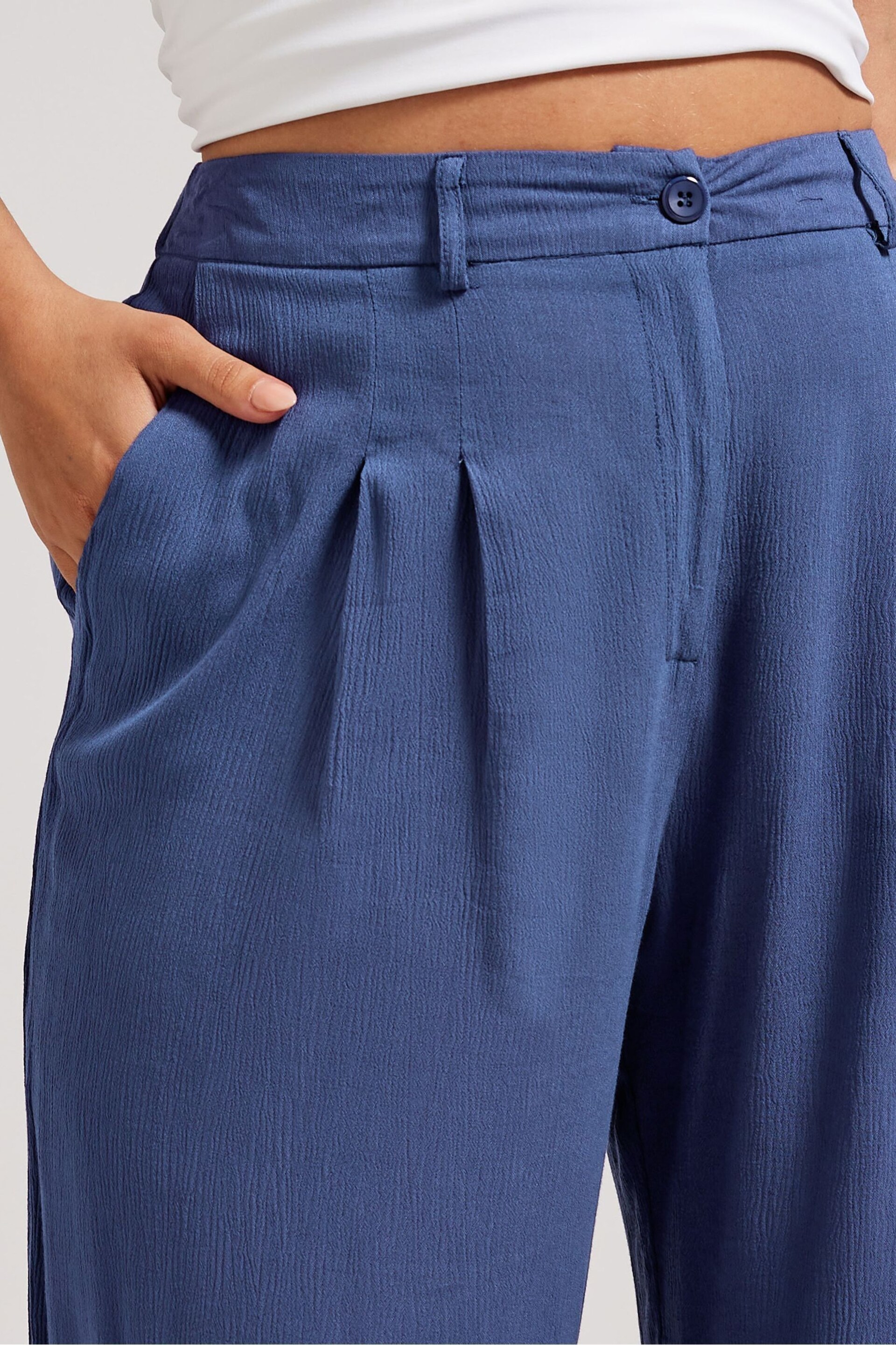 Yours Curve Blue Pleated Front Trousers - Image 4 of 4