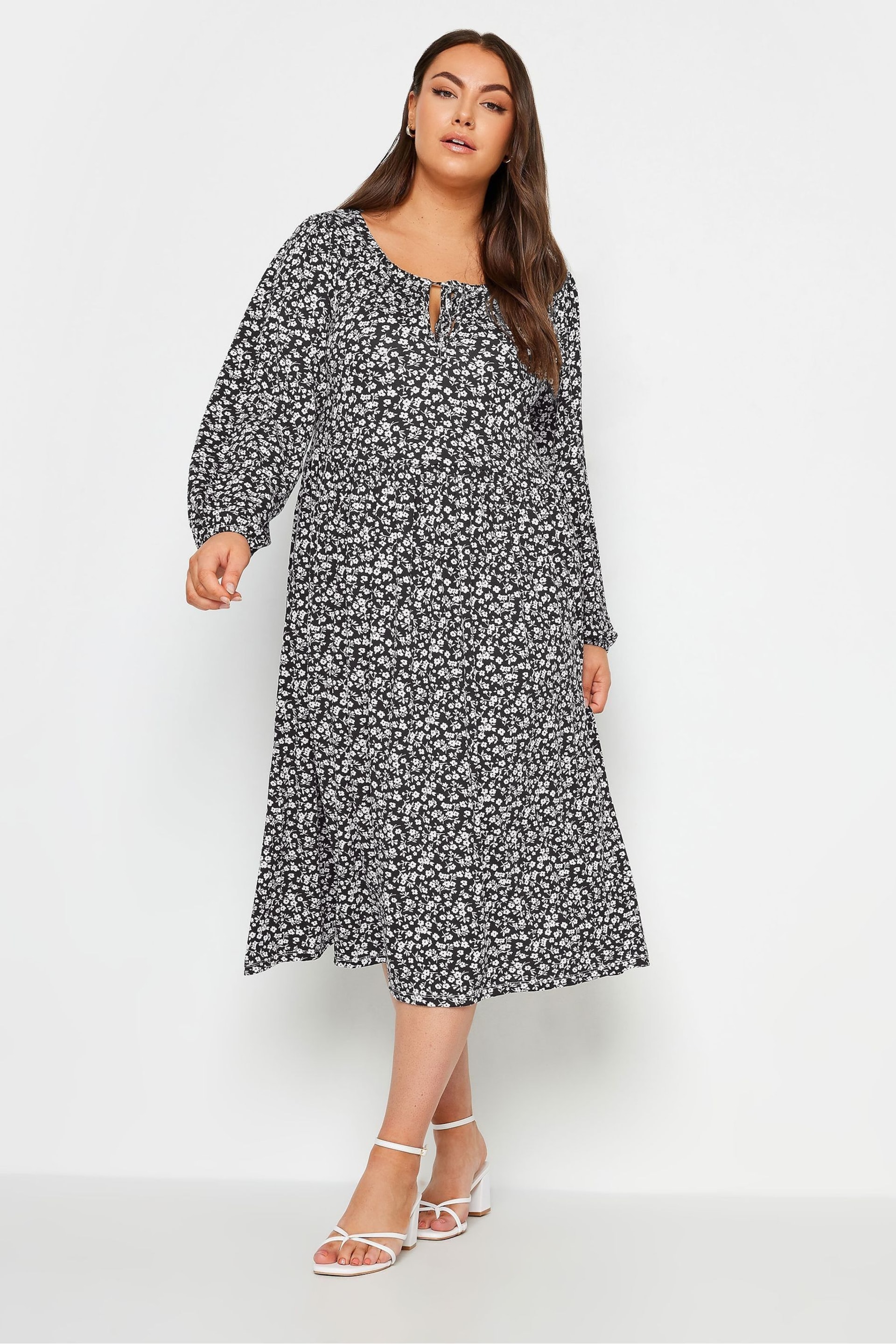 Yours Curve Black Ditsy Floral Print Midaxi Dress - Image 2 of 4