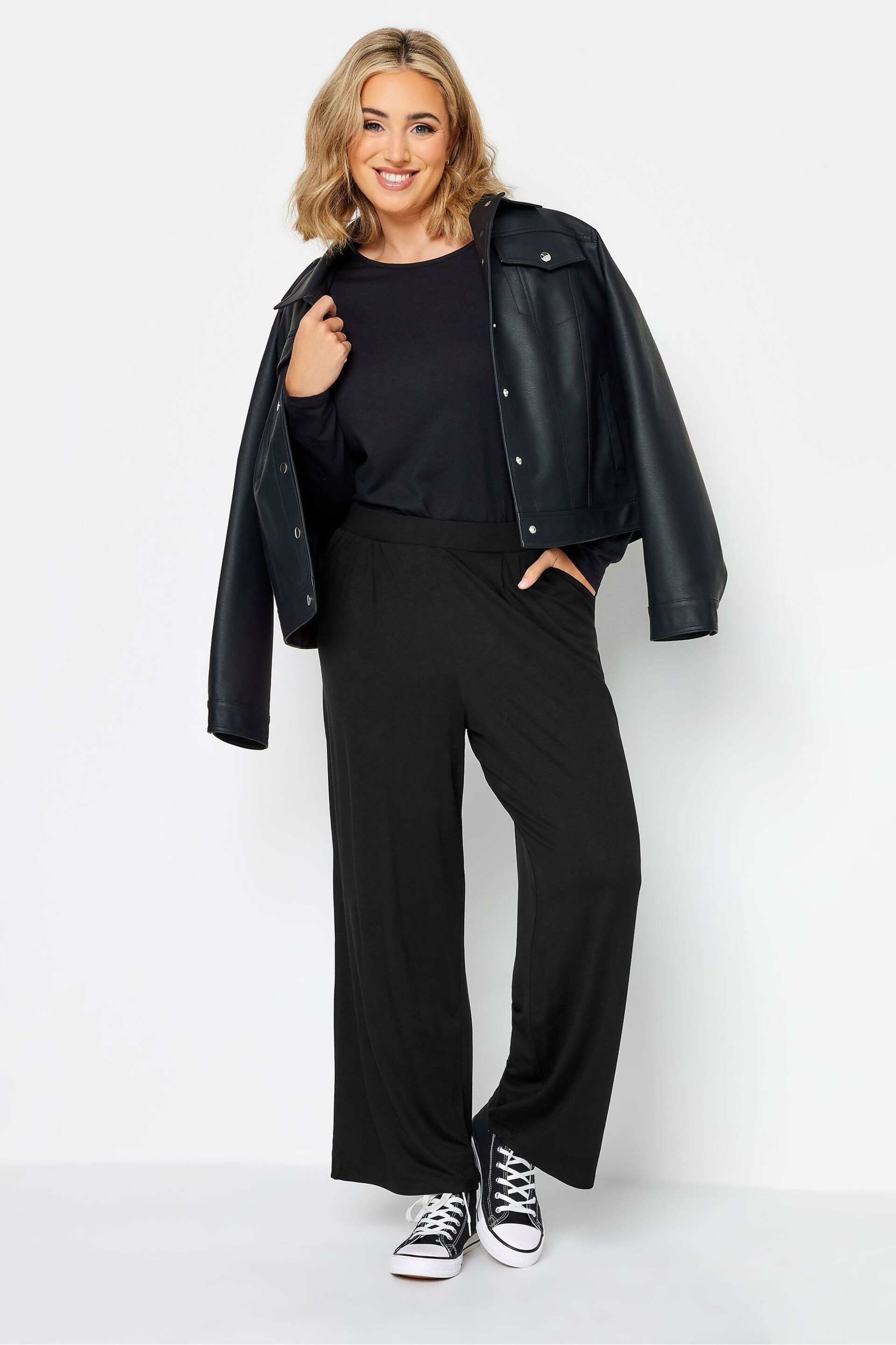 Yours Curve Black Pleated Front Wide Leg Trousers - Image 2 of 5