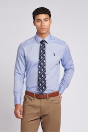 U.S. Polo Assn. Mens Blue Long Sleeve Dobby Texture Shirt - Image 1 of 7