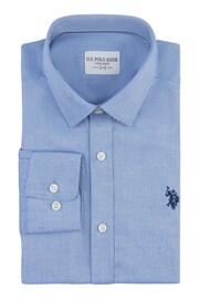 U.S. Polo Assn. Mens Blue Long Sleeve Dobby Texture Shirt - Image 5 of 7