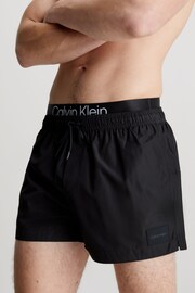 Calvin Klein Black Double Waistband Swim Shorts - Image 1 of 4