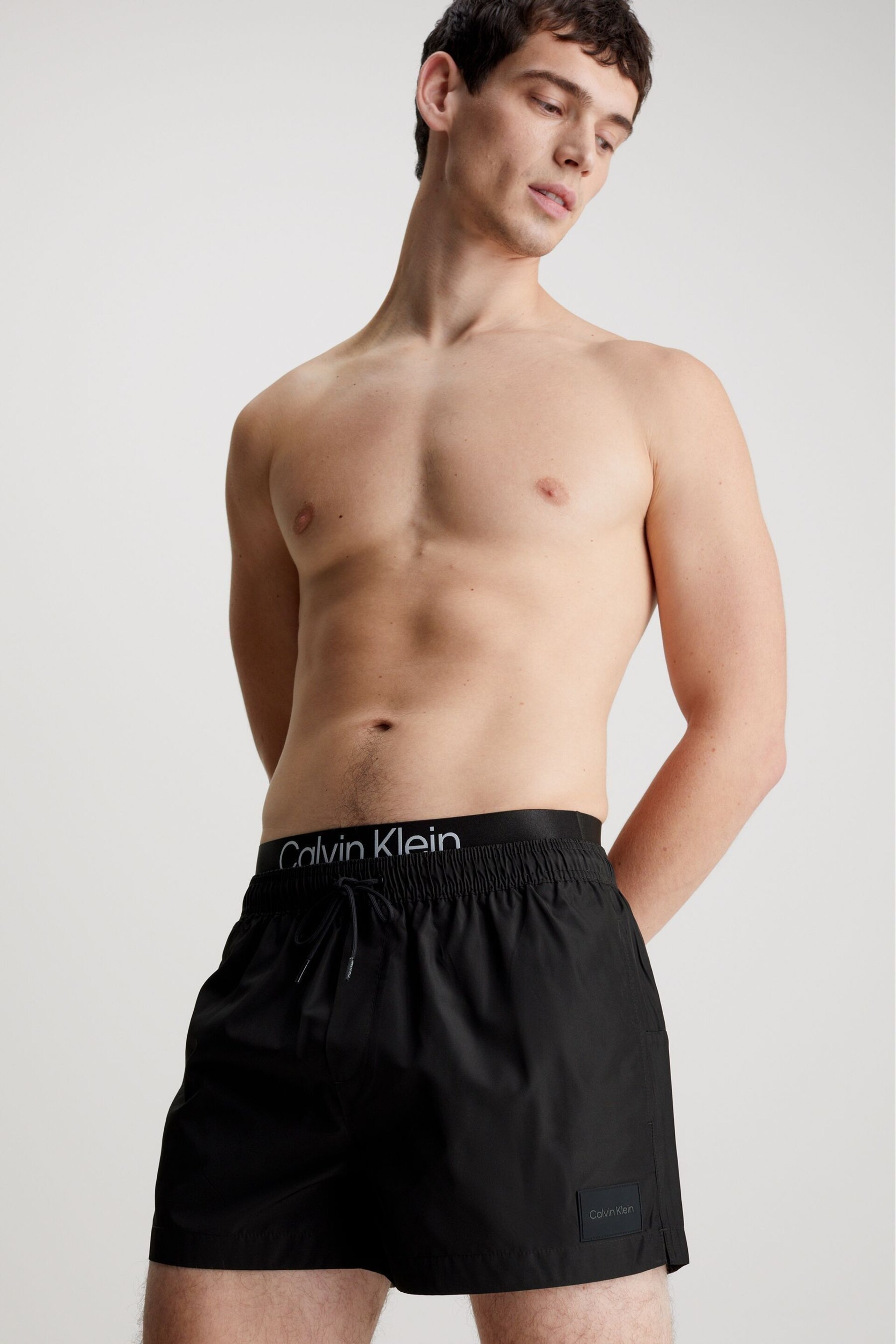 Calvin Klein Black Double Waistband Swim Shorts - Image 3 of 4