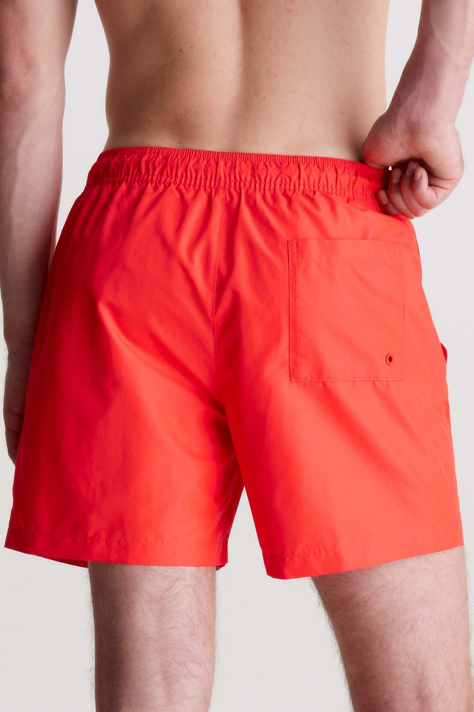 Calvin Klein Red Slogan Swim Shorts - Image 2 of 4