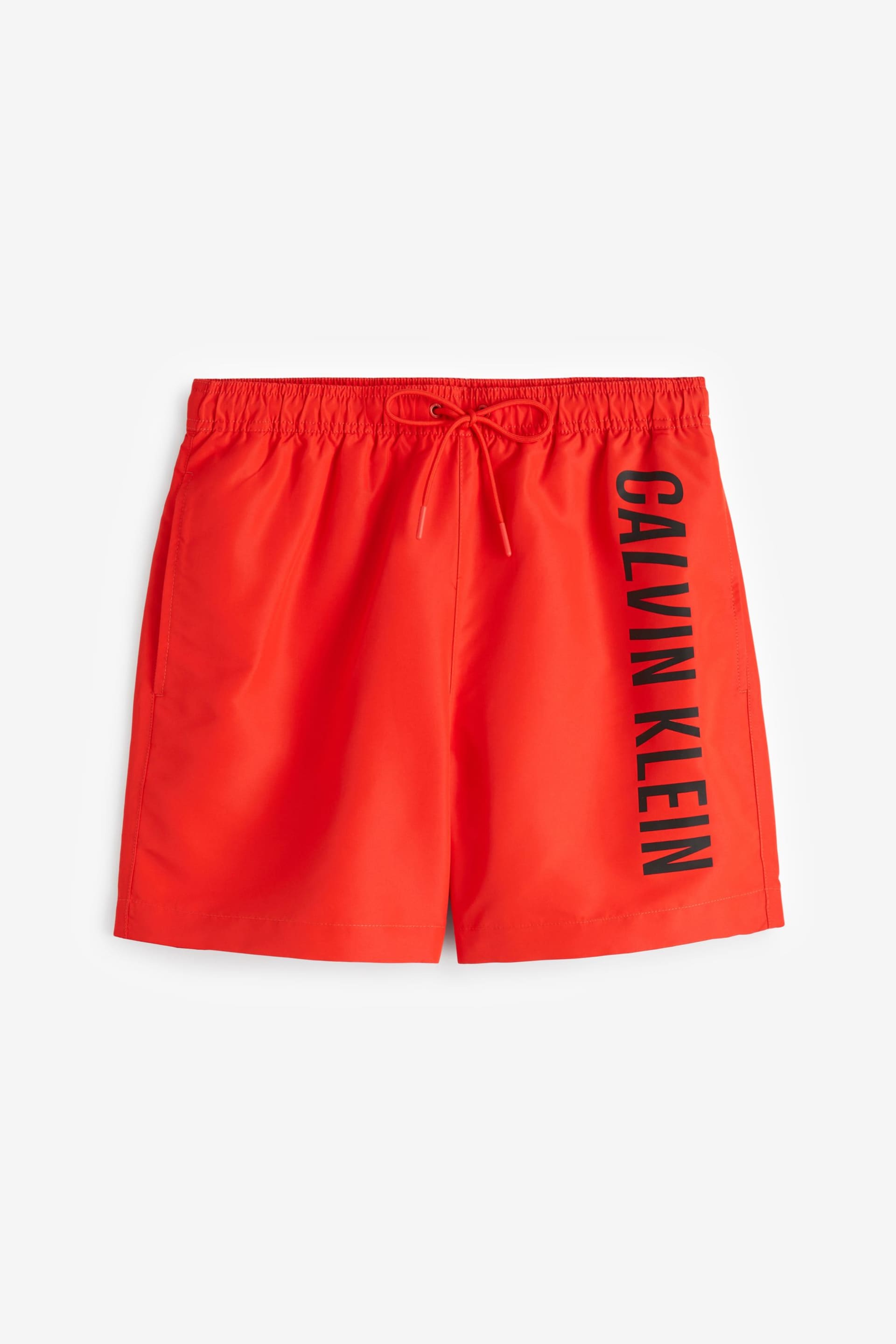 Calvin Klein Red Slogan Swim Shorts - Image 4 of 4