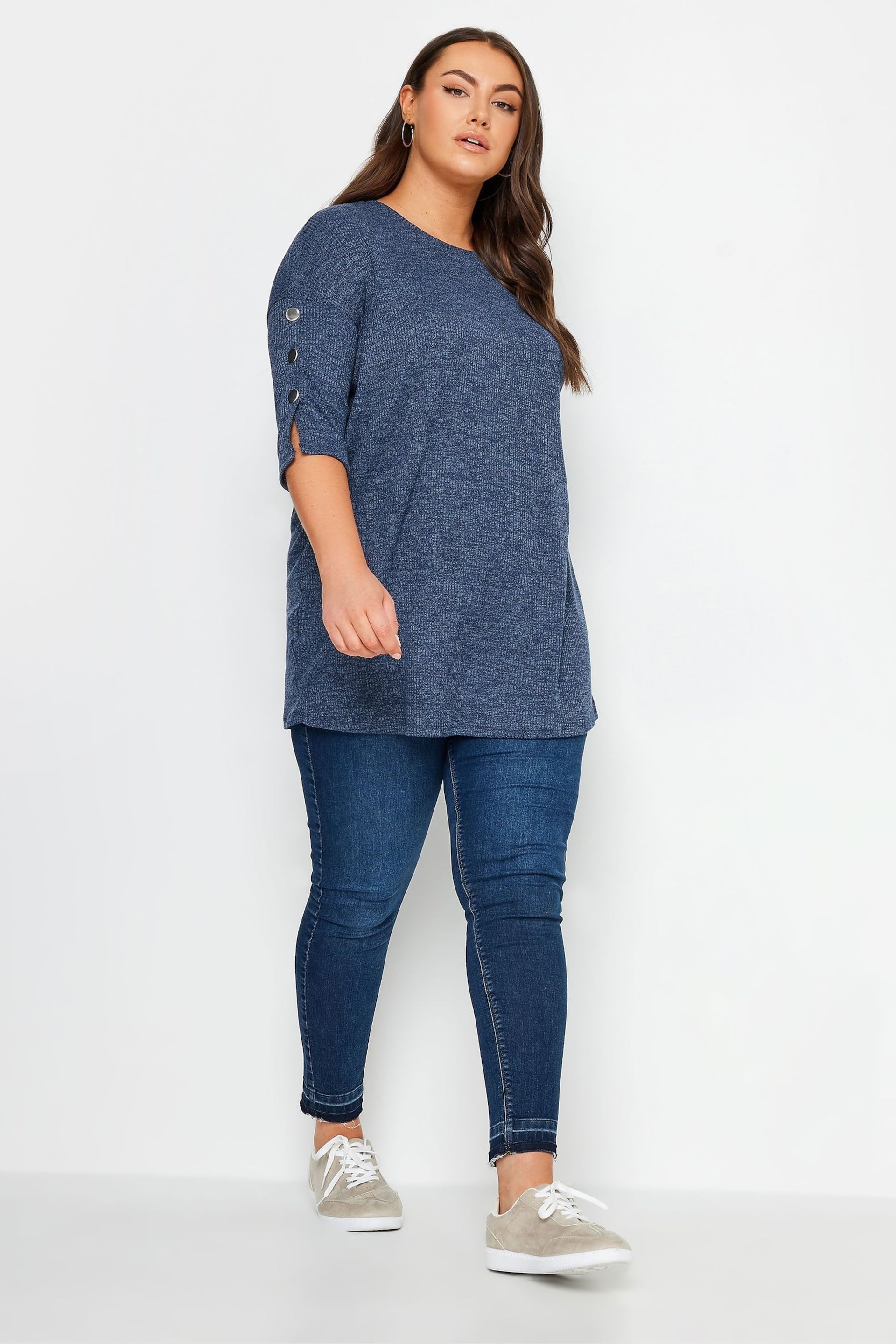 Yours Curve Mid Blue Batwing Sleeve Soft Touch Jumper - Image 2 of 4