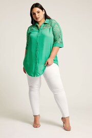 YOURS LONDON Curve Green Lace Sleeve Shirt - Image 1 of 2