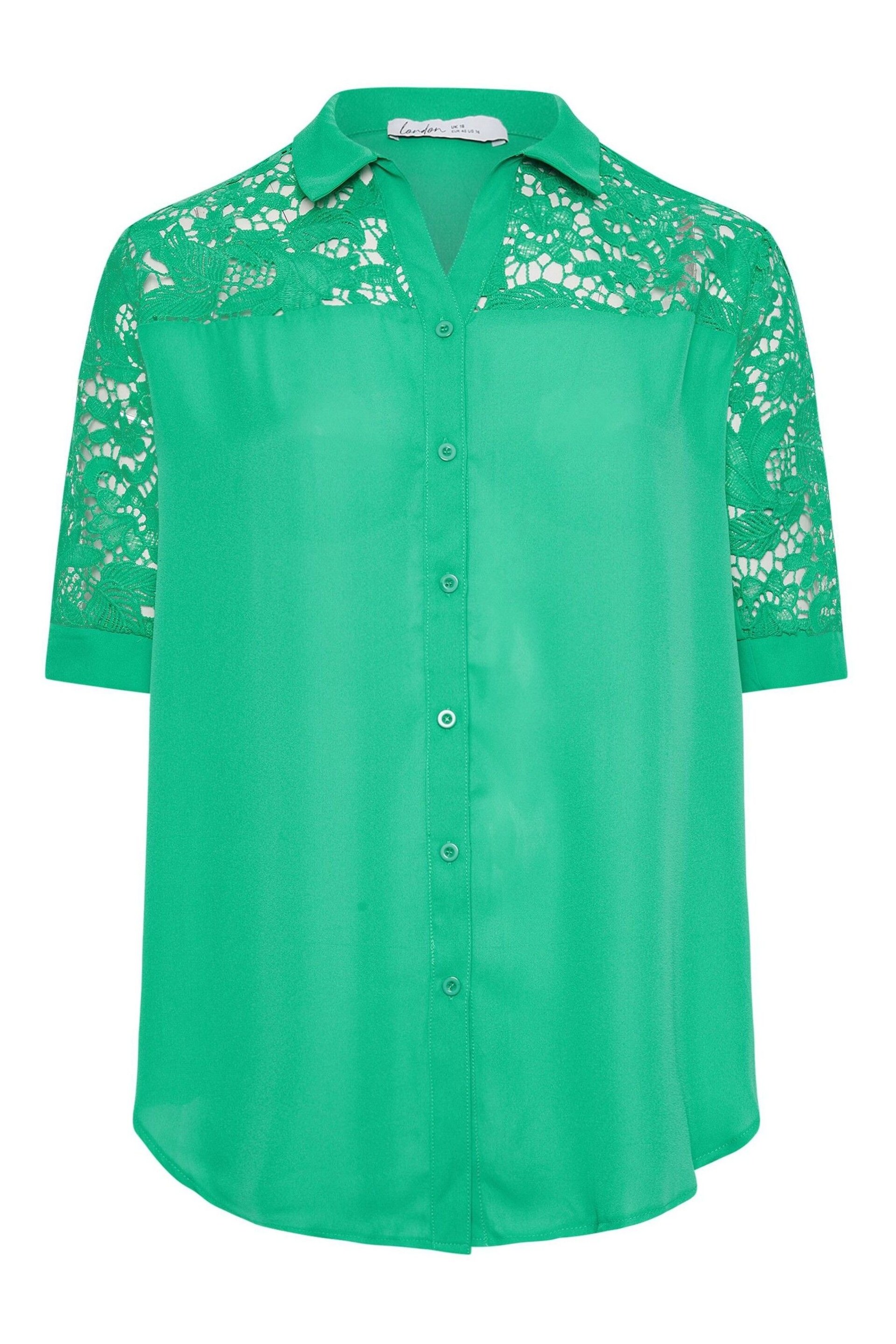 YOURS LONDON Curve Green Lace Sleeve Shirt - Image 2 of 2