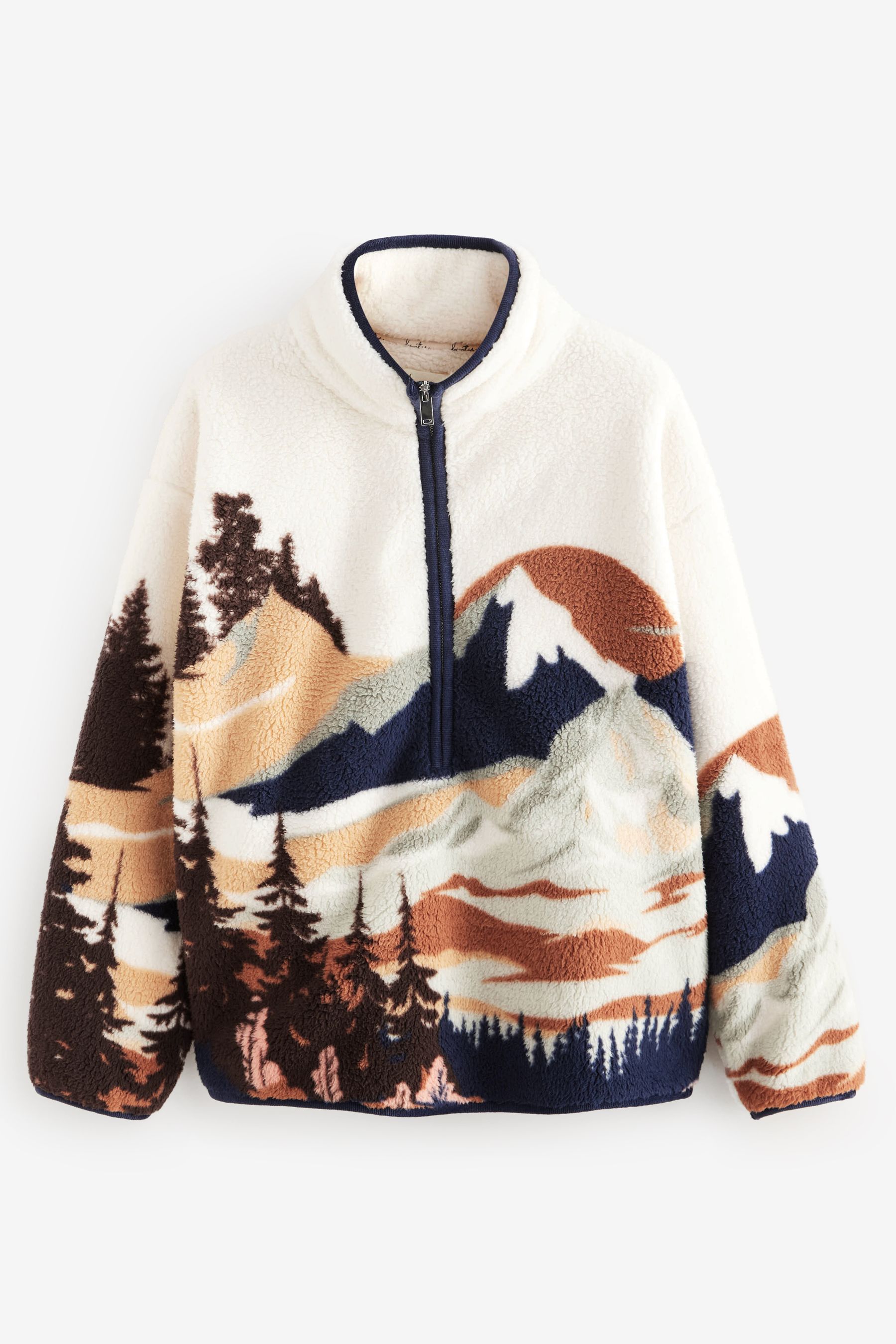 Buy Ecru Navy Mountain Scene Half Zip Borg Fleece from the Next UK online shop