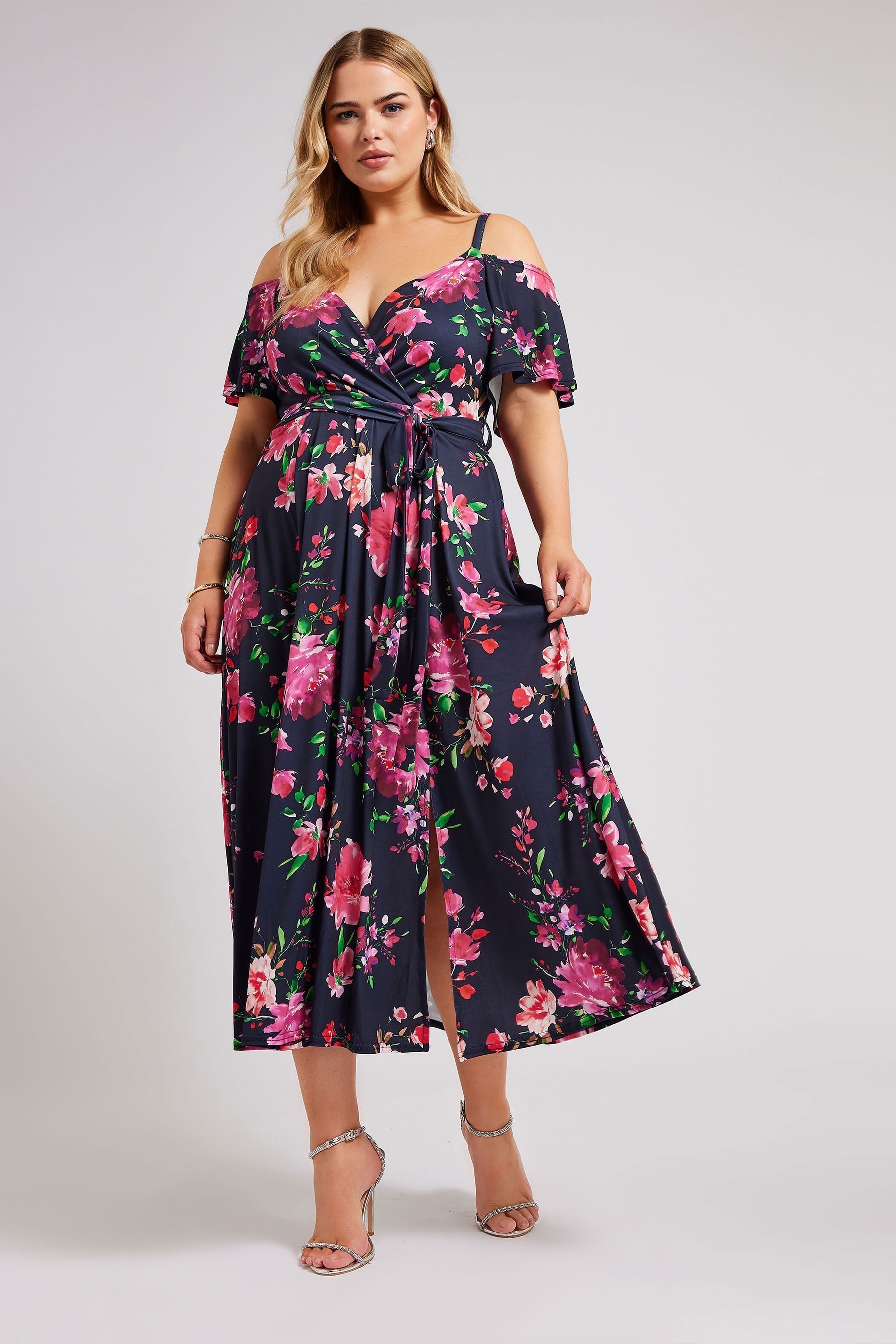 Buy Yours Curve Blue Cold Shoulder Maxi Dress from the Next UK online shop