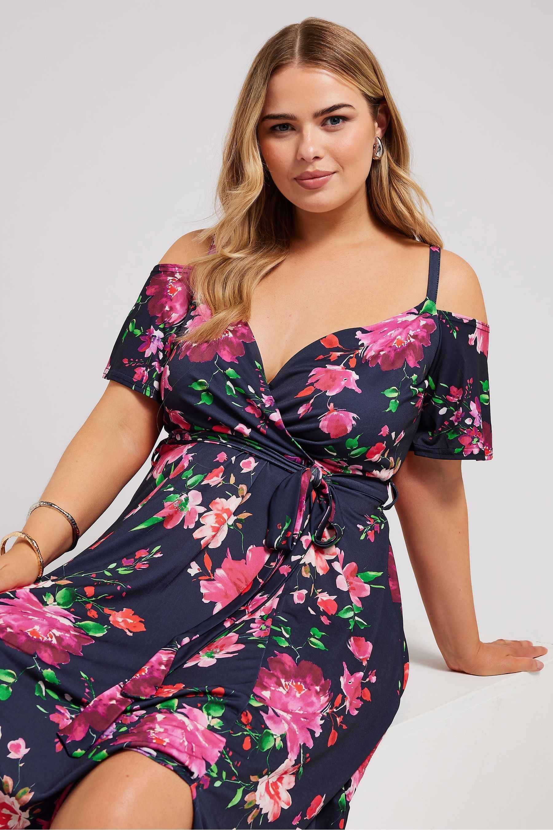 Buy Yours Curve Blue Cold Shoulder Maxi Dress from the Next UK online shop