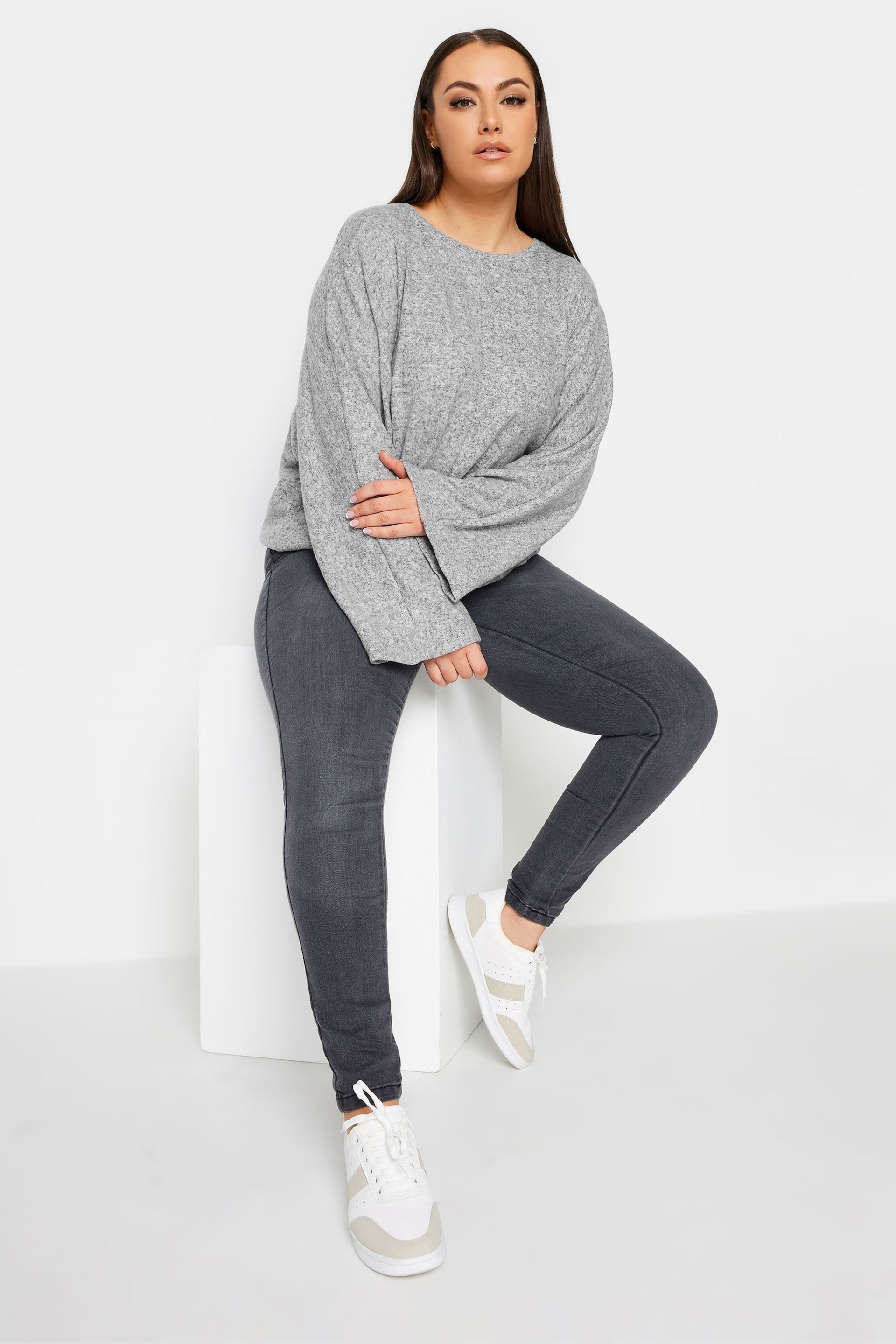 Yours Curve Grey Front Seam Soft Touch Jumper - Image 3 of 4