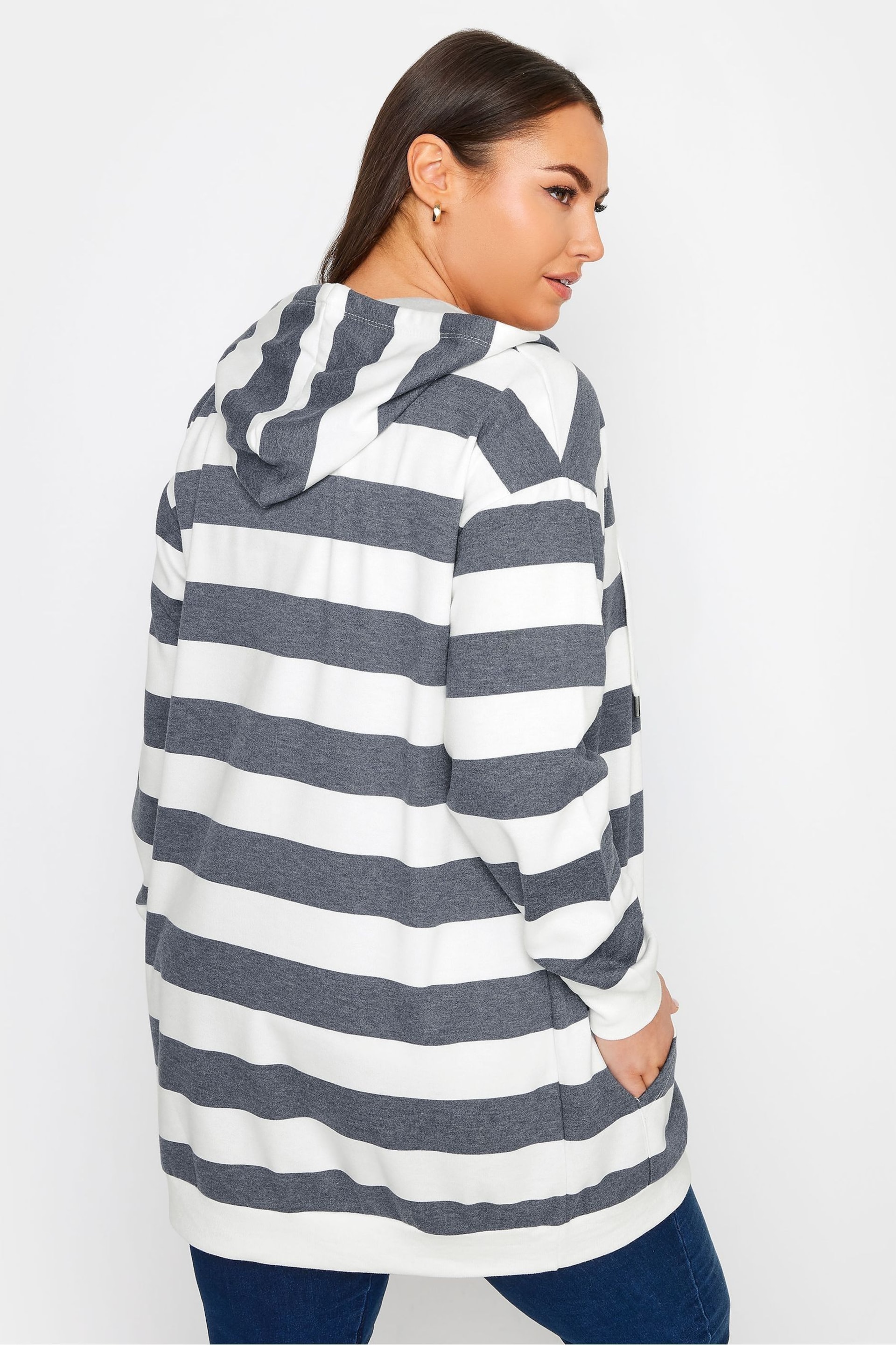 Yours Curve Blue Stripe Zip Through Hoodie - Image 3 of 4