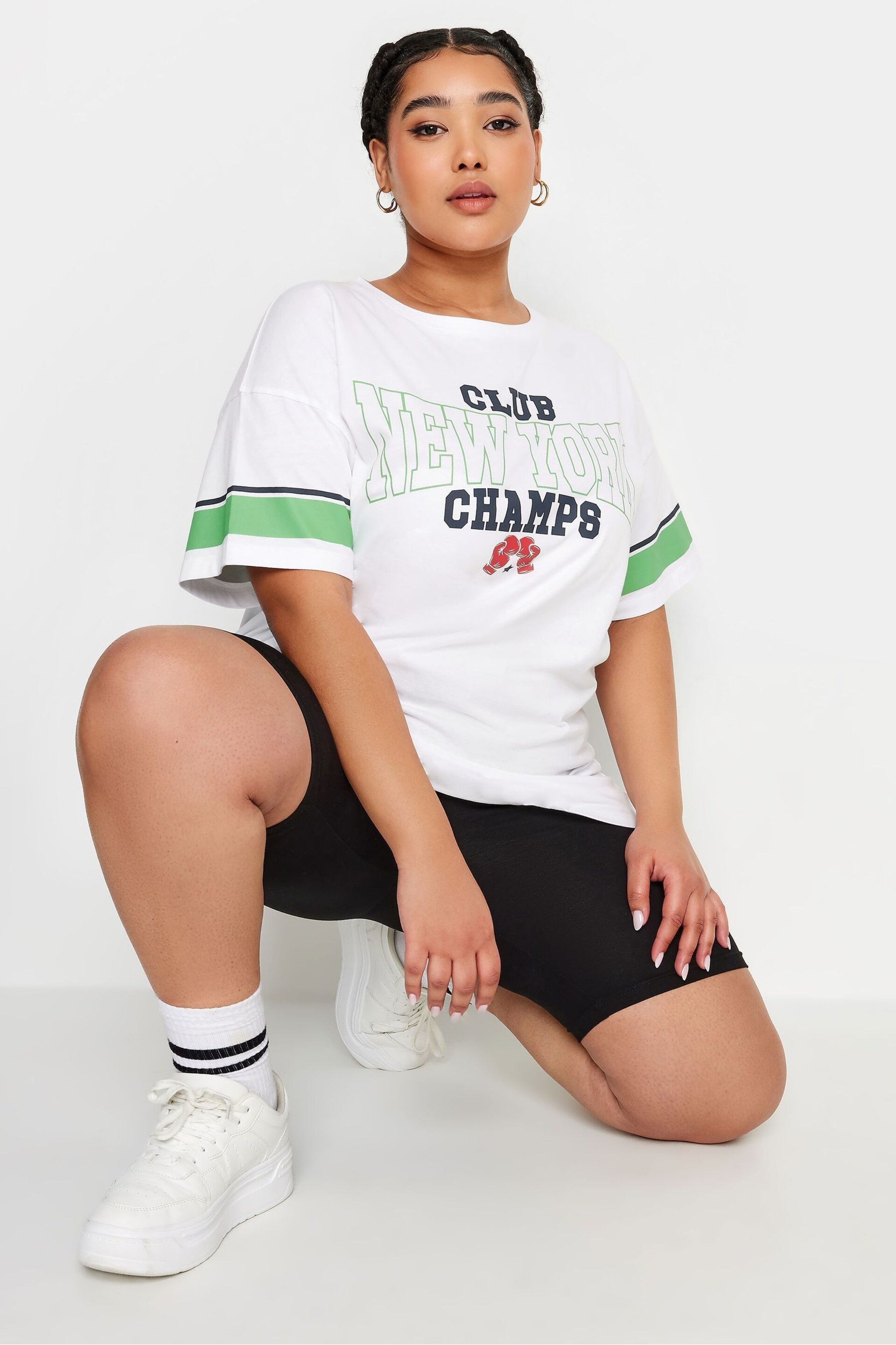 Yours Curve Cream 'New York Champs' Varsity T-Shirt - Image 4 of 4