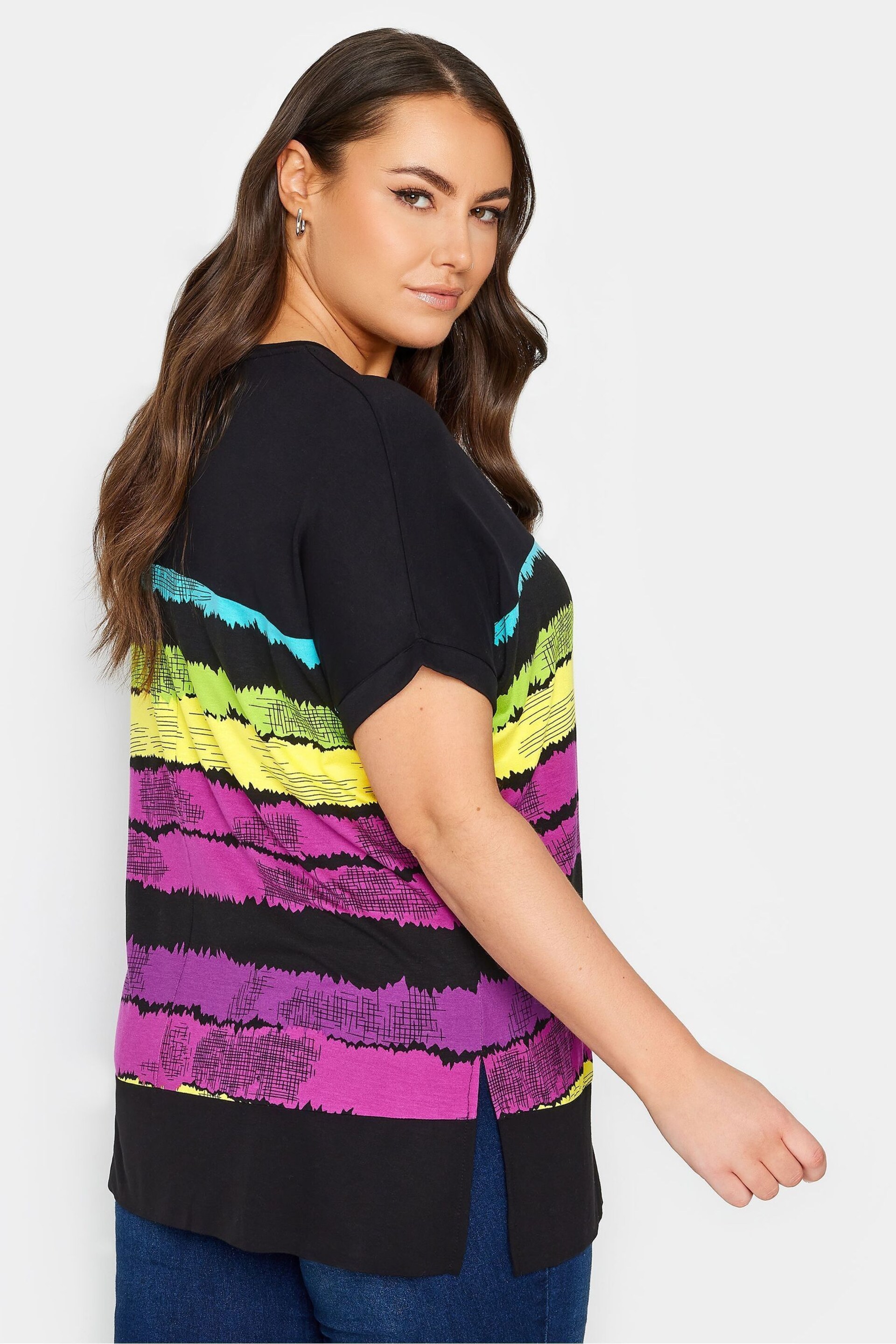 Yours Curve Mid Black Abstract Stripe Print Top - Image 3 of 4