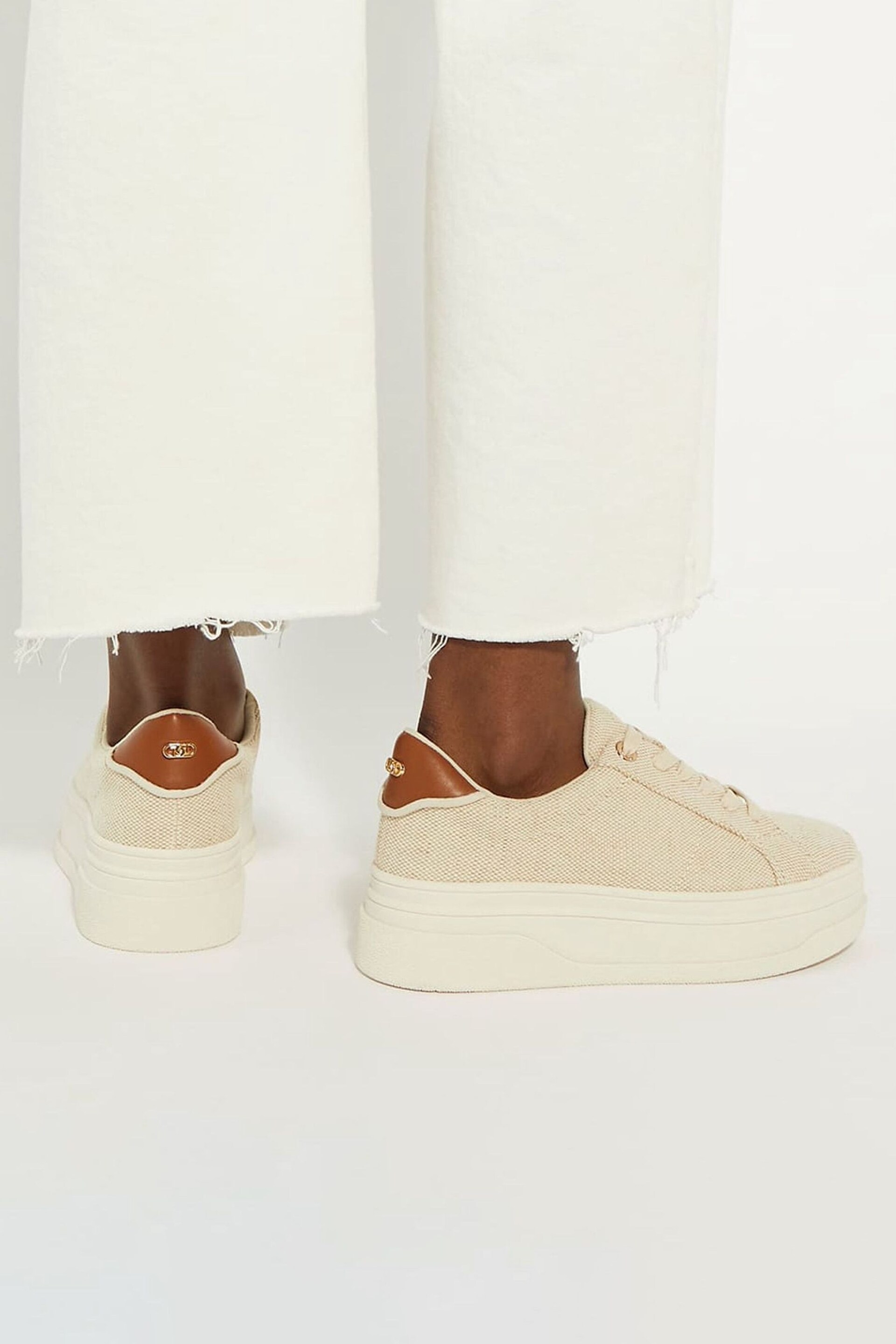 Dune London Cream Exaggerate Bumper Flatform Lace-up Trainers - Image 1 of 6