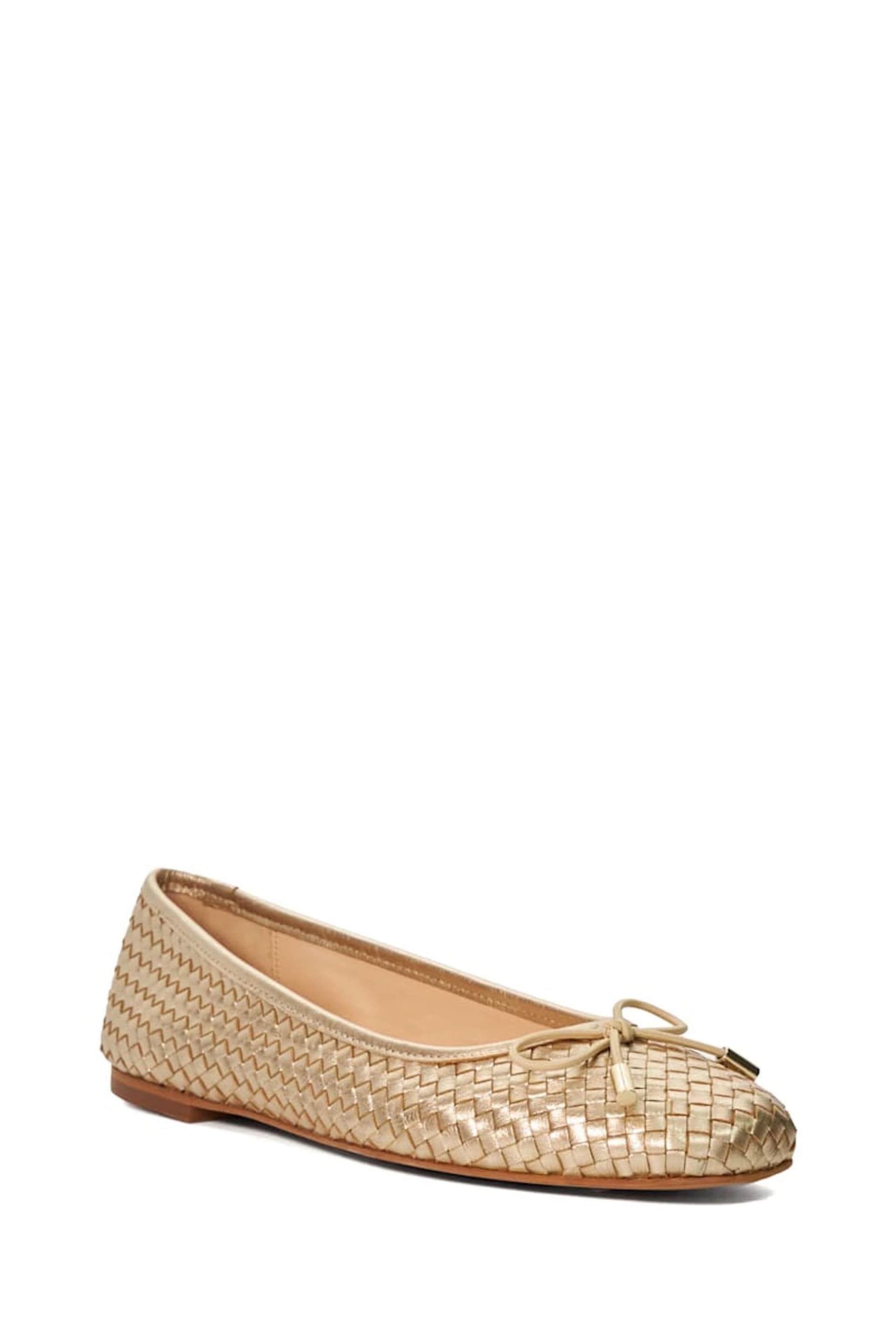 Dune London Gold Heights Flexible Sole Woven Ballerina Flat Shoes - Image 2 of 7