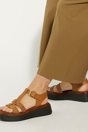 Dune London Brown Lyons T-Bar Flatform Sandals - Image 1 of 6