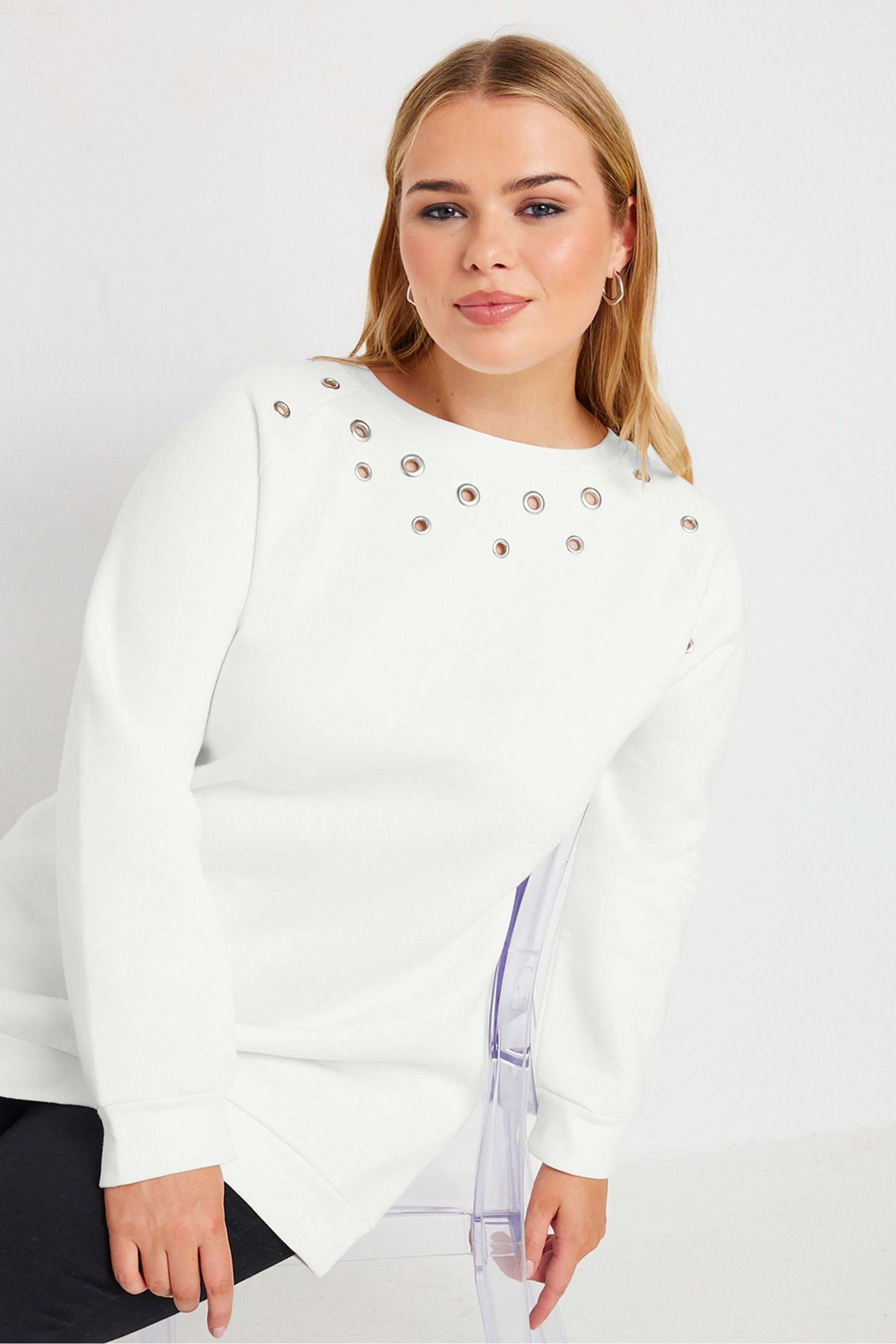 Buy Yours Curve White Eyelet Detail Sweatshirt from Next Luxembourg