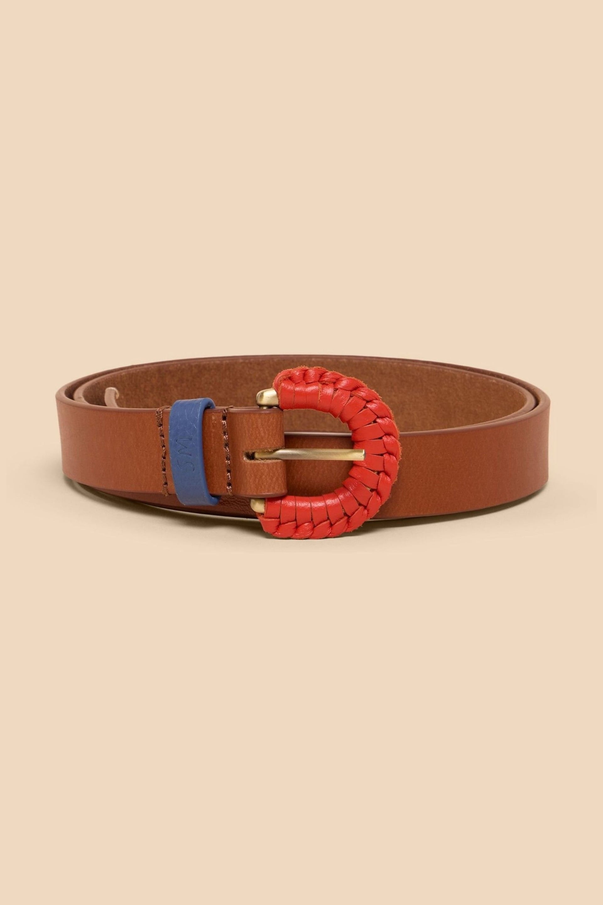 White Stuff Brown Woven Leather Buckle Belt - Image 1 of 3