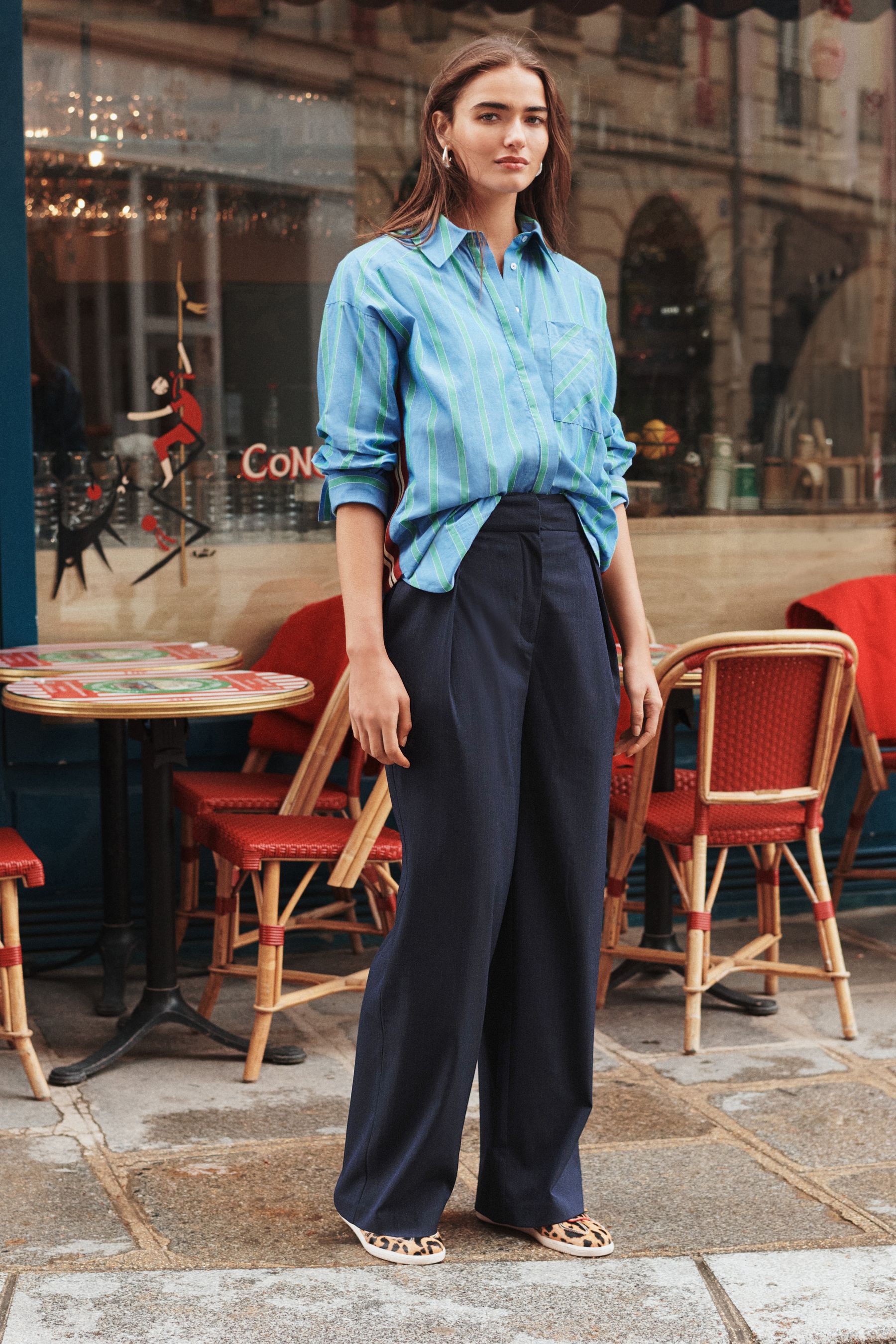 Buy Navy Pinstripe Elastic Back Wide Leg Trousers from the Next UK online shop