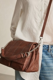 Chocolate Brown Leather Quilted Chain Cross-Body Bag - Image 3 of 9