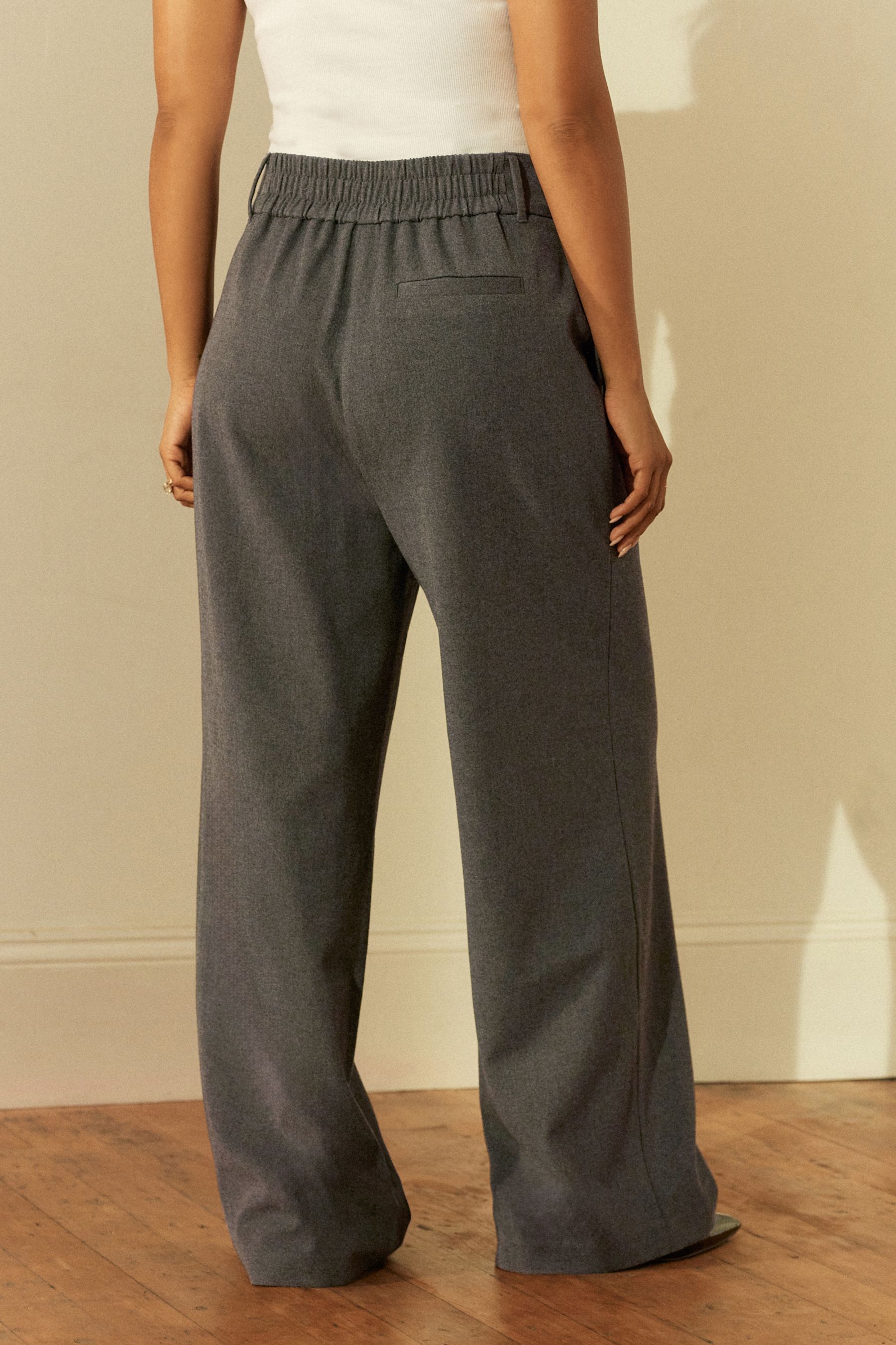 Buy Grey Elastic Back Wide Leg Trousers from the Next UK online shop