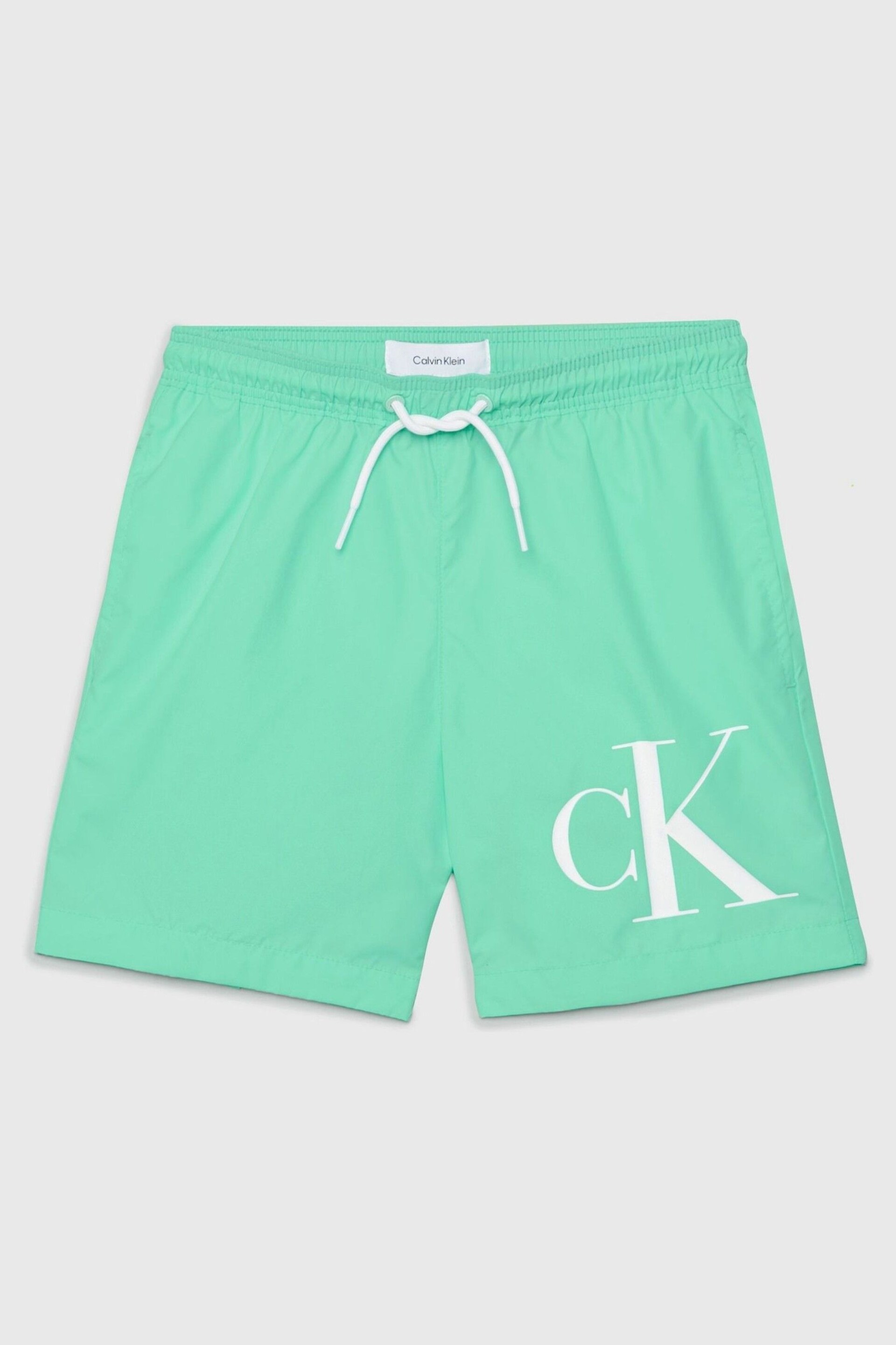 Calvin Klein Green Medium Drawstring Graphic Shorts - Image 1 of 2